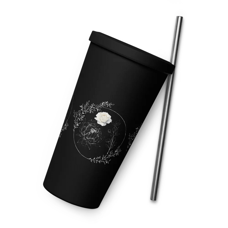 Floral White Line Tumbler with Straw product image (6)