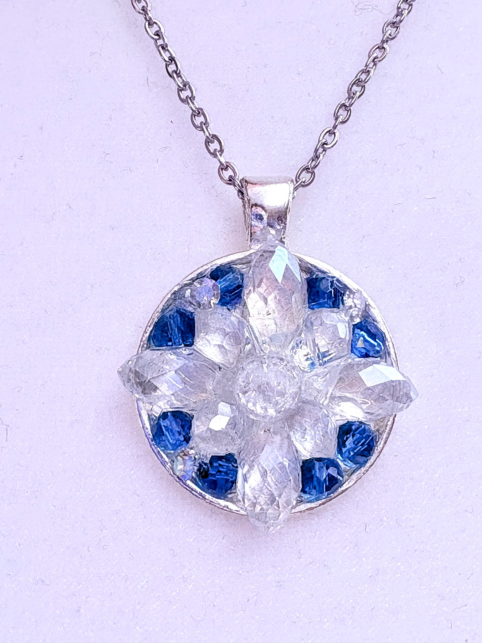 MFD-00291 | Dark Blue Snow Crystal Pendant Necklace | Stainless Steel Cable Chain | Handmade Jewelry by Monique Faella Designs™ product image (1)