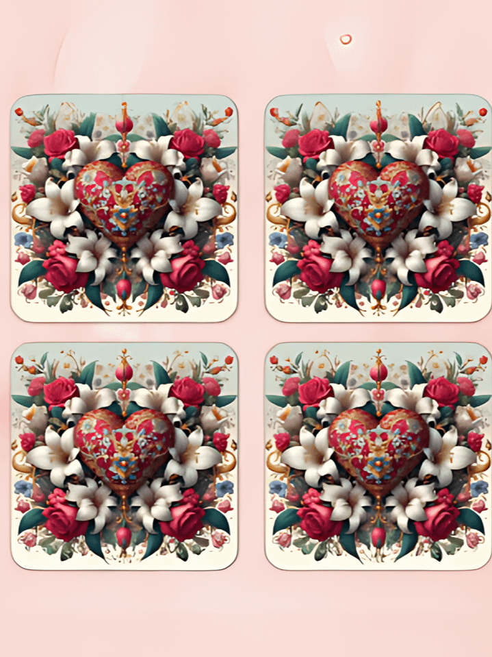 Royal Heart Valentine Coaster Sublimation Design – elegant Valentine’s theme, 300 DPI PNG, instant digital download product image (1)