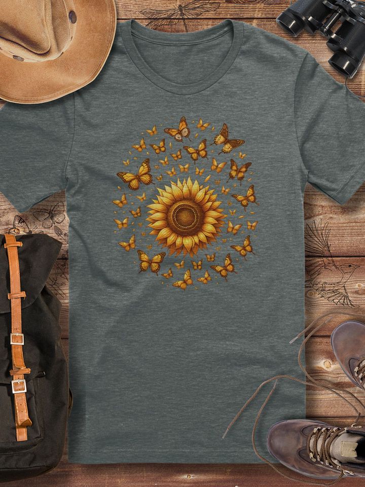 Sunflower and Butterflies T-Shirt, Nature-Inspired Floral Tee, Boho Aesthetic Shirt, Garden Lover Gift, Butterfly Print product image (5)