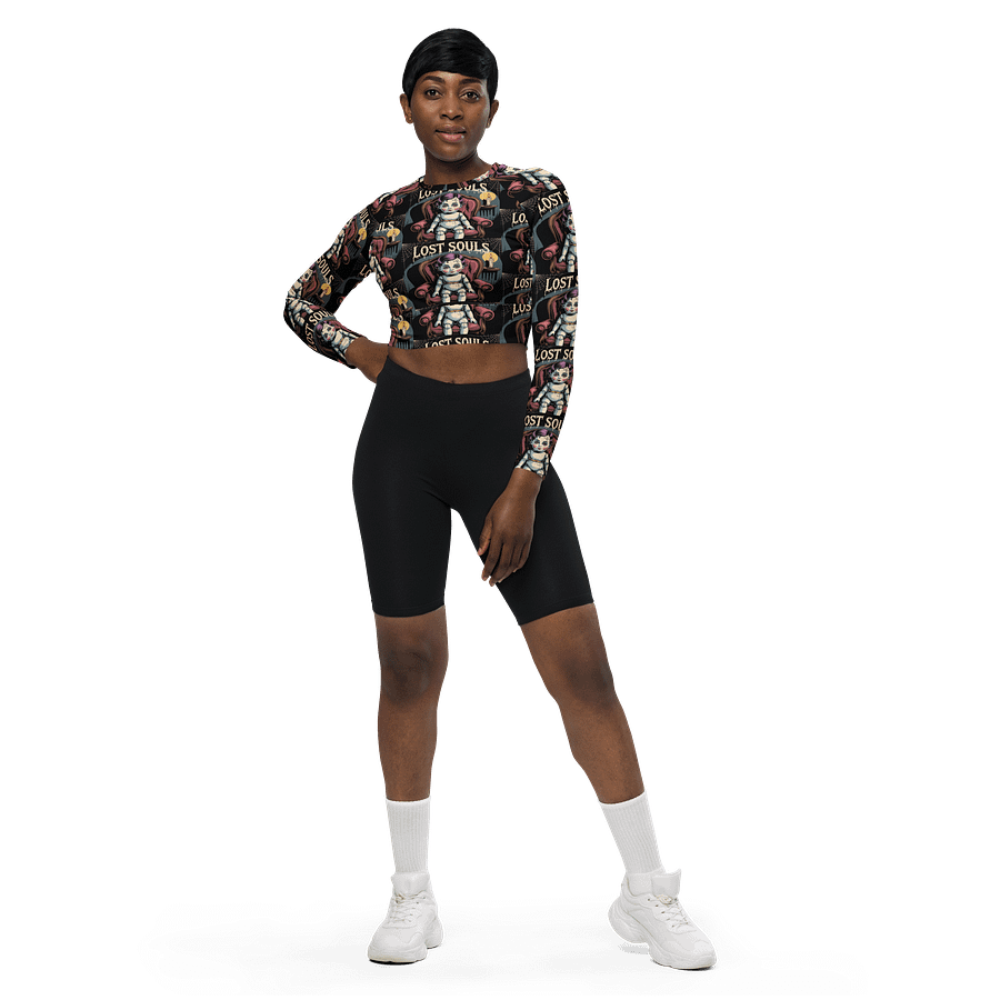 Midnight Veil Designs Gothic All-Over Print Long Sleeve Crop Top - Lost Souls Black product image (1)