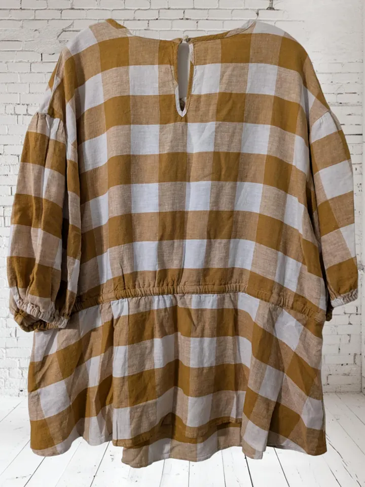 2X Yellow and White Buffalo Check Top (3/4 length sleeve) product image (2)