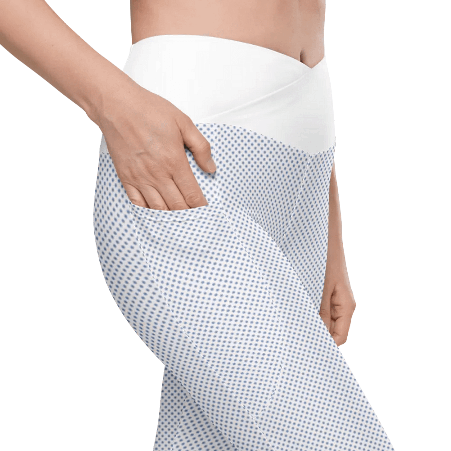 Women's High Waisted Leggings, Blue Polka Dots product image (5)
