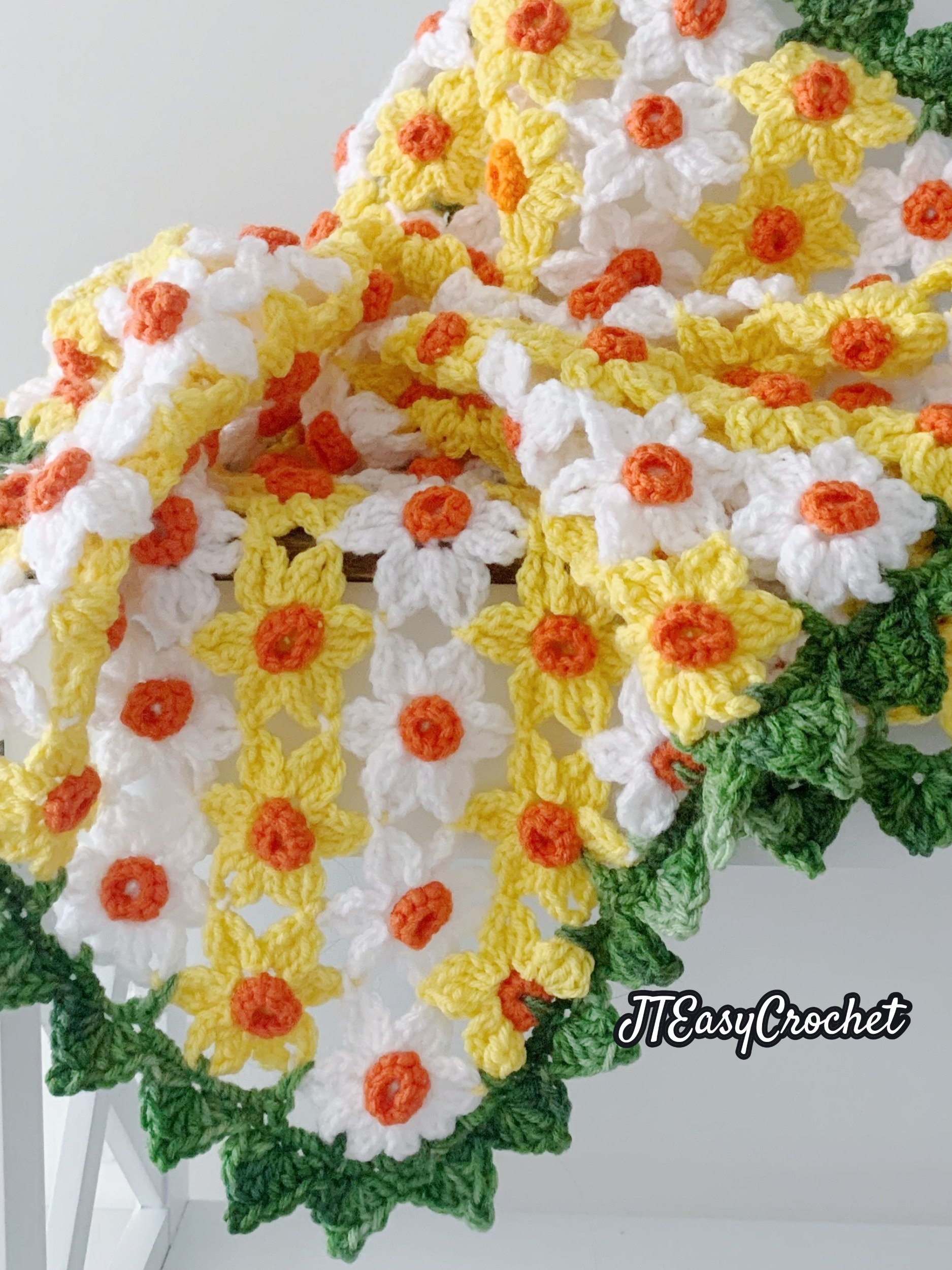 Daffodils Crochet Baby Blanket Pattern, Birth Flower Crochet Motif Boho Home Decor Throw product image (3)