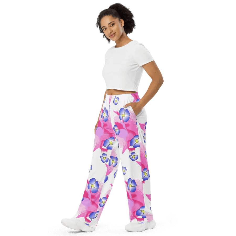 Blue Flowers on Pink Wideleg Pants product image (4)