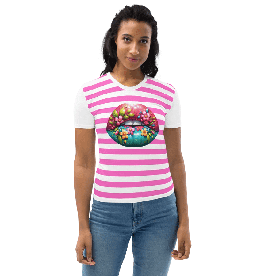 Blooming Lips Pink Stripped Tee product image (10)