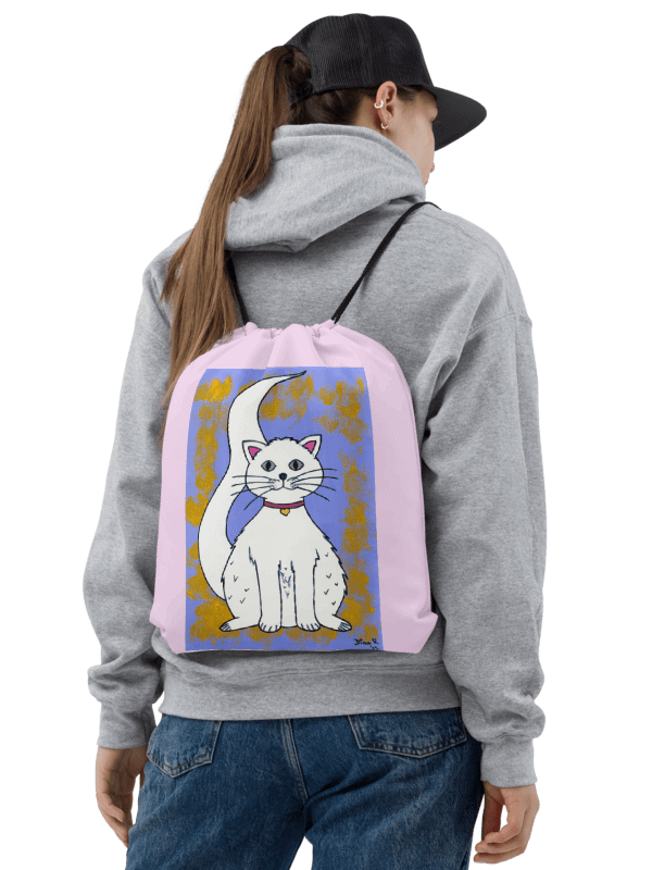 Cat (art by Dina R.) acrylic painting picture - Drawstring Bag product image (3)