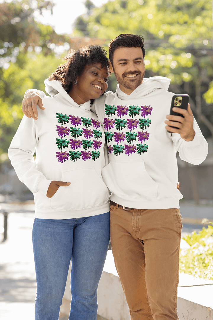 Abstract Green and Hibiscus Daises Unisex Pull Over Hoodie product image (1)
