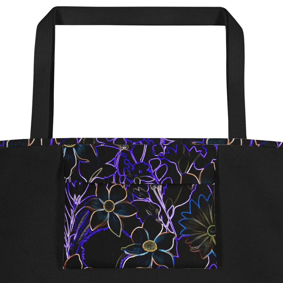 Trippy Floral Purple,Teal /All-Over Print Large Tote Bag w/ Pocket by Sublicolor product image (3)