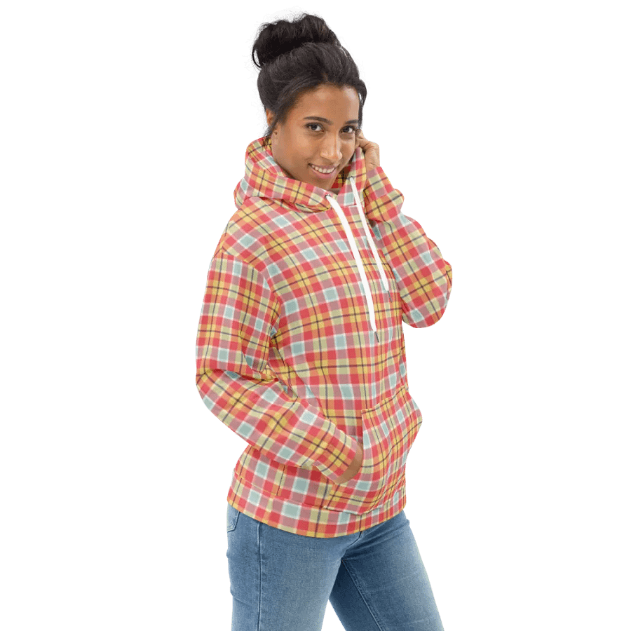 Coral Pink, Yellow, and Mint Green Plaid Hoodie product image (1)