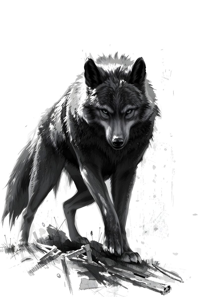 Black Wolf Prowling - Contrast Wildlife Art Print product image (1)