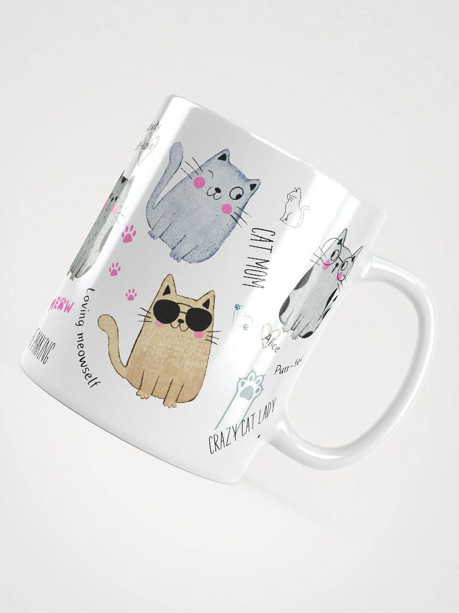 Hand-drawn ceramic cat coffee mug with motivational quotes for a crazy cat lady product image (5)