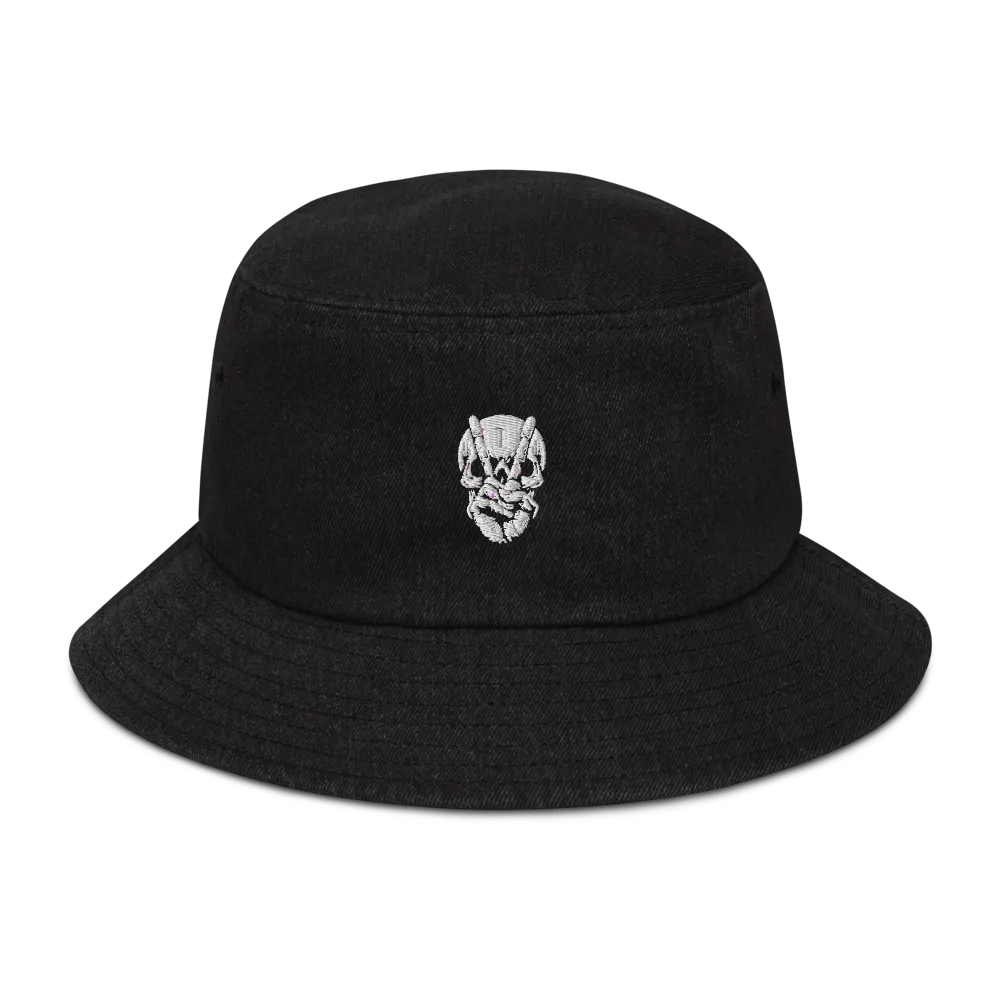 Pixelated Skull Denim Bucket Hat | AI Design peace skull image product image (2)