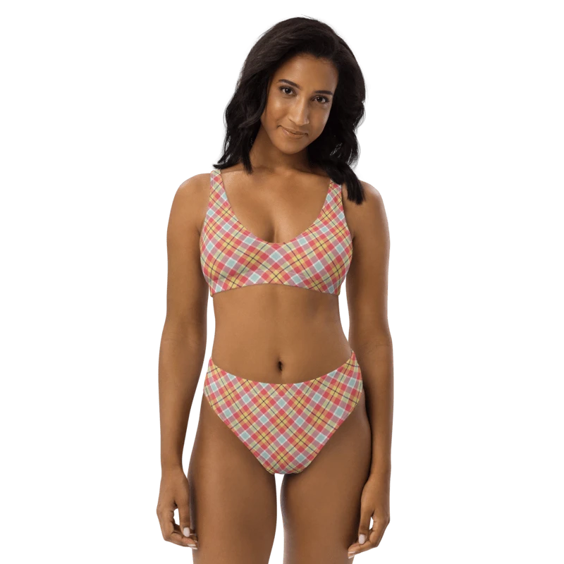 Coral Pink, Yellow, and Mint Plaid Bikini product image (1)