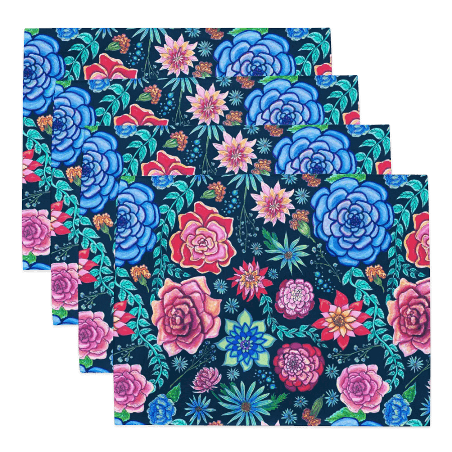 Pink and Blue Bold Blooms Floral Placemats – Set of 4 | MONIQUE FAELLA DESIGNS™ product image (2)