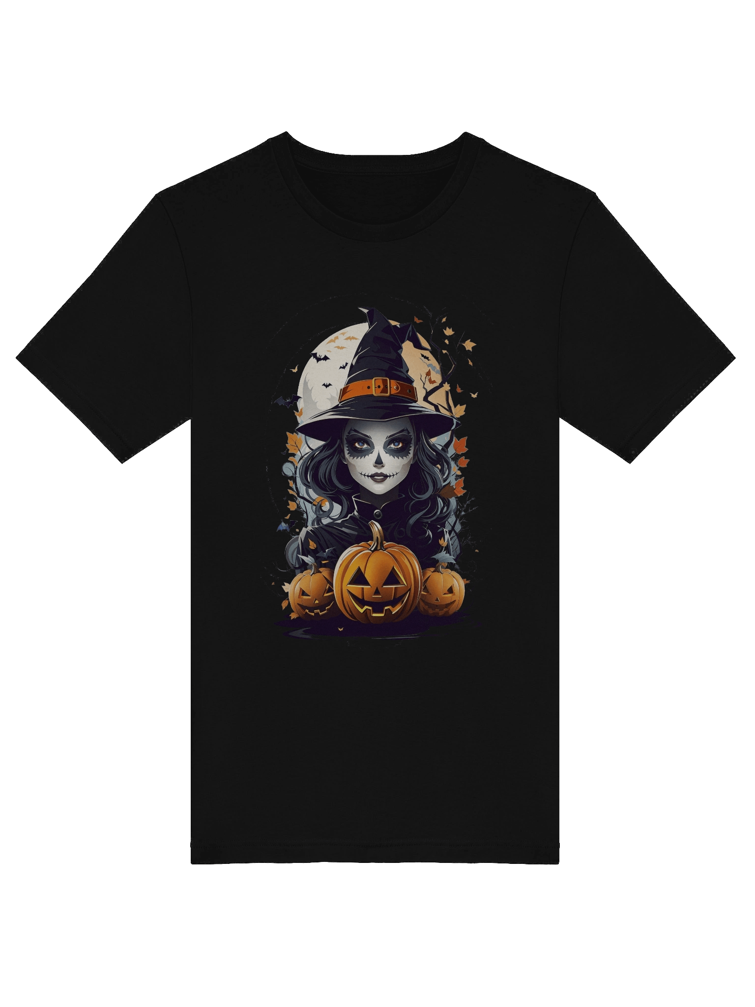 Witch and Pumpkins T-Shirt – Spooky Halloween Witch Tee, Gothic Jack-o’-Lantern Shirt product image (47)