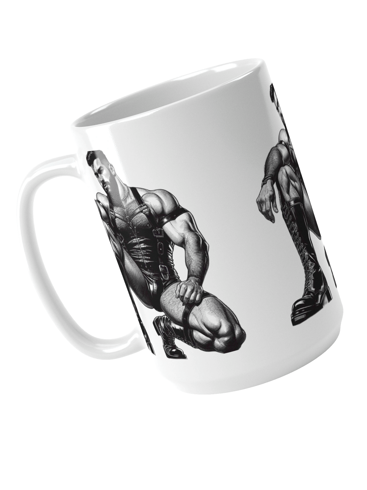 Gay Leather Top Man Leder Pride Daddy Tom of Finland Tribute Graphic Design White Glossy Mug product image (4)