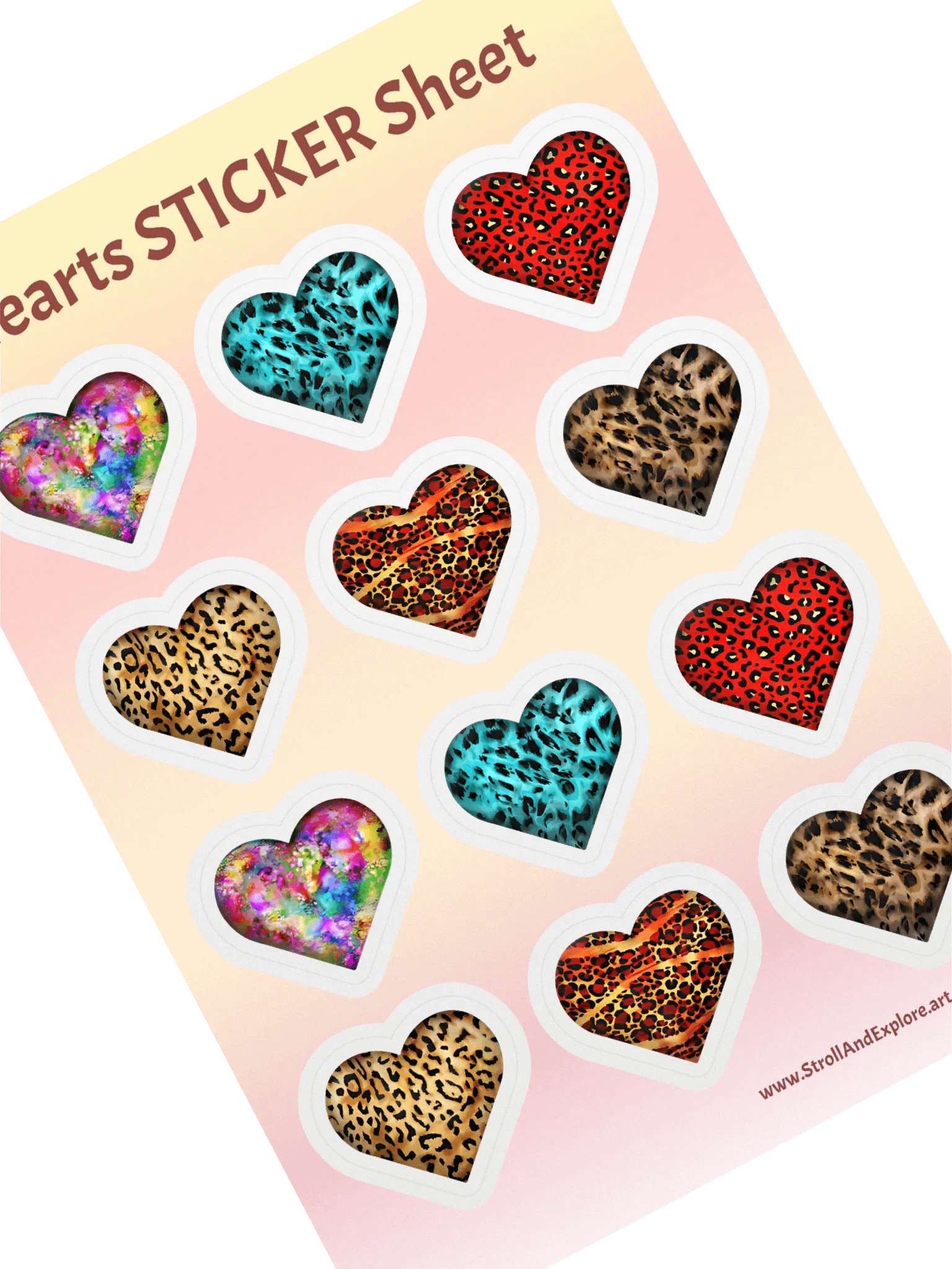 Colorful Leopard Skin and Graffiti Hearts Mix - Sticker Sheet product image (3)