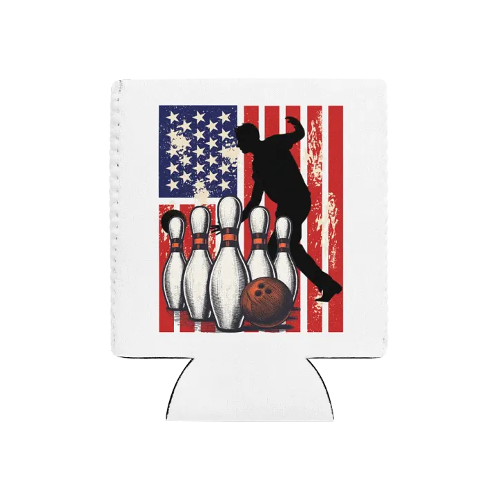 Flag American Bowling Stars & Strikes Can Cooler product image (1)