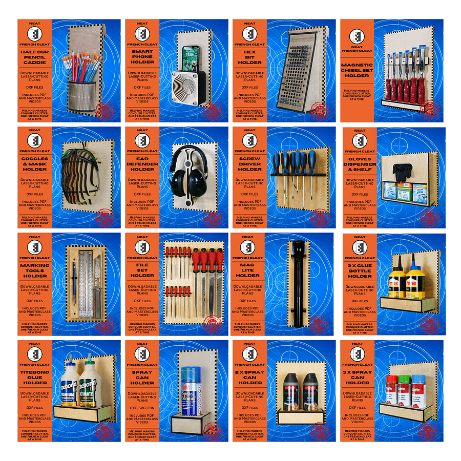French Cleat Mega Bundle | 130 Tool Holder Plans for Wall Storage, Shelves & Workbench | Ultimate Workshop Organization | Instant Download product image (2)