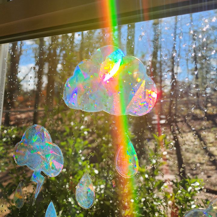 Set of Storm Cloud Suncatcher Window Stickers - Mixed Size - Rainbow Making Decals! Rainy Day *dopamine decor* Seasonal Art, Renter Friendly product image (1)