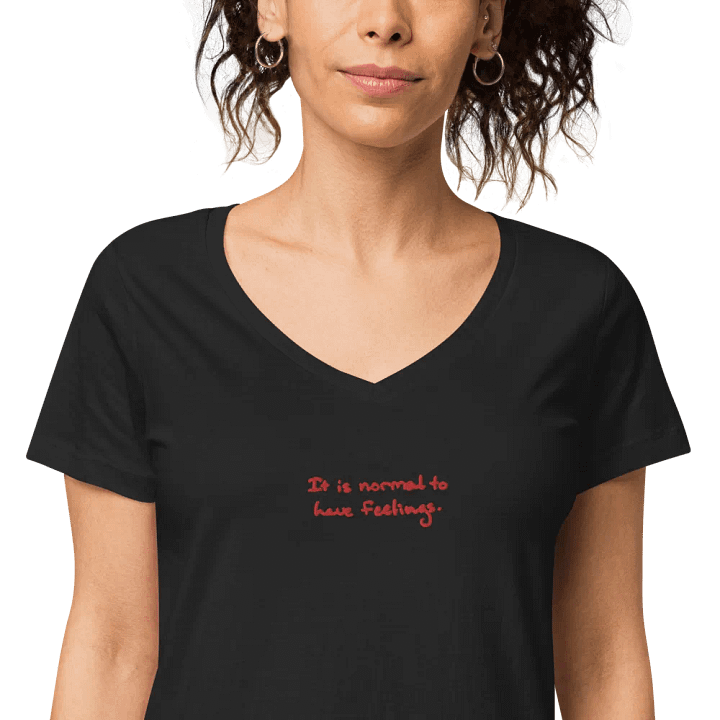 It is normal to have feelings. embroidered women's fitted v-neck tee (red design) product image (1)
