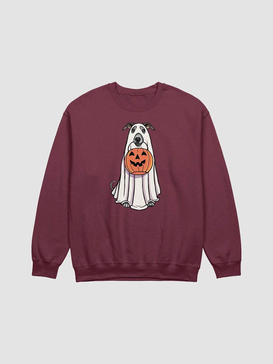 Funny Halloween Whippet Sweatshirt | Funny Dog Wearing a Ghost Costume and Holding a Pumpkin Basket product image (12)