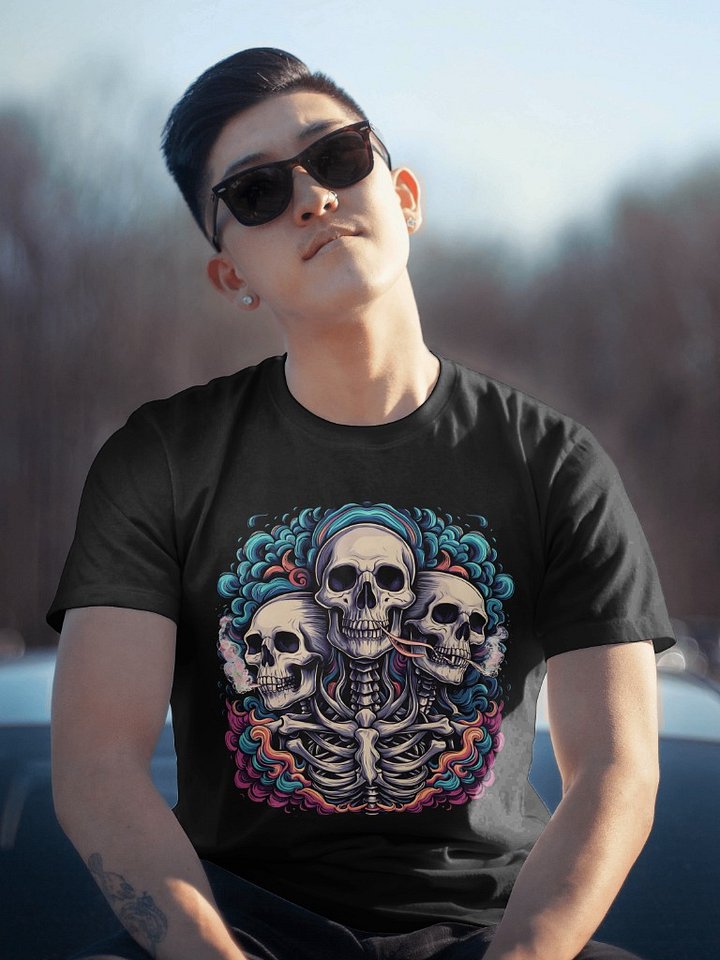 Smoking Weed Skull Trio Graphic Design Unisex Premium T-shirt product image (2)