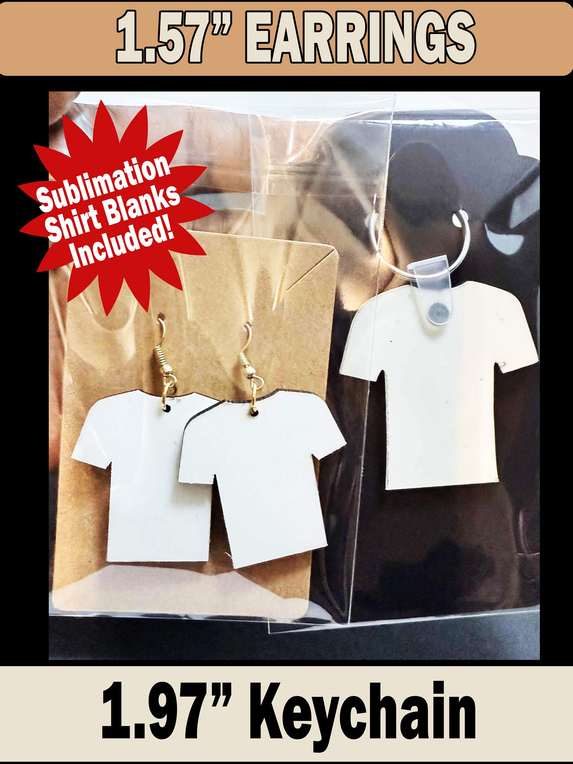 Bundle Deal - Premium Sublimation MDF Shirt Blanks Keychain and Earrings | Gift-Ready Packaging | DIY Video Tutorial and Templates Instant Download product image (2)