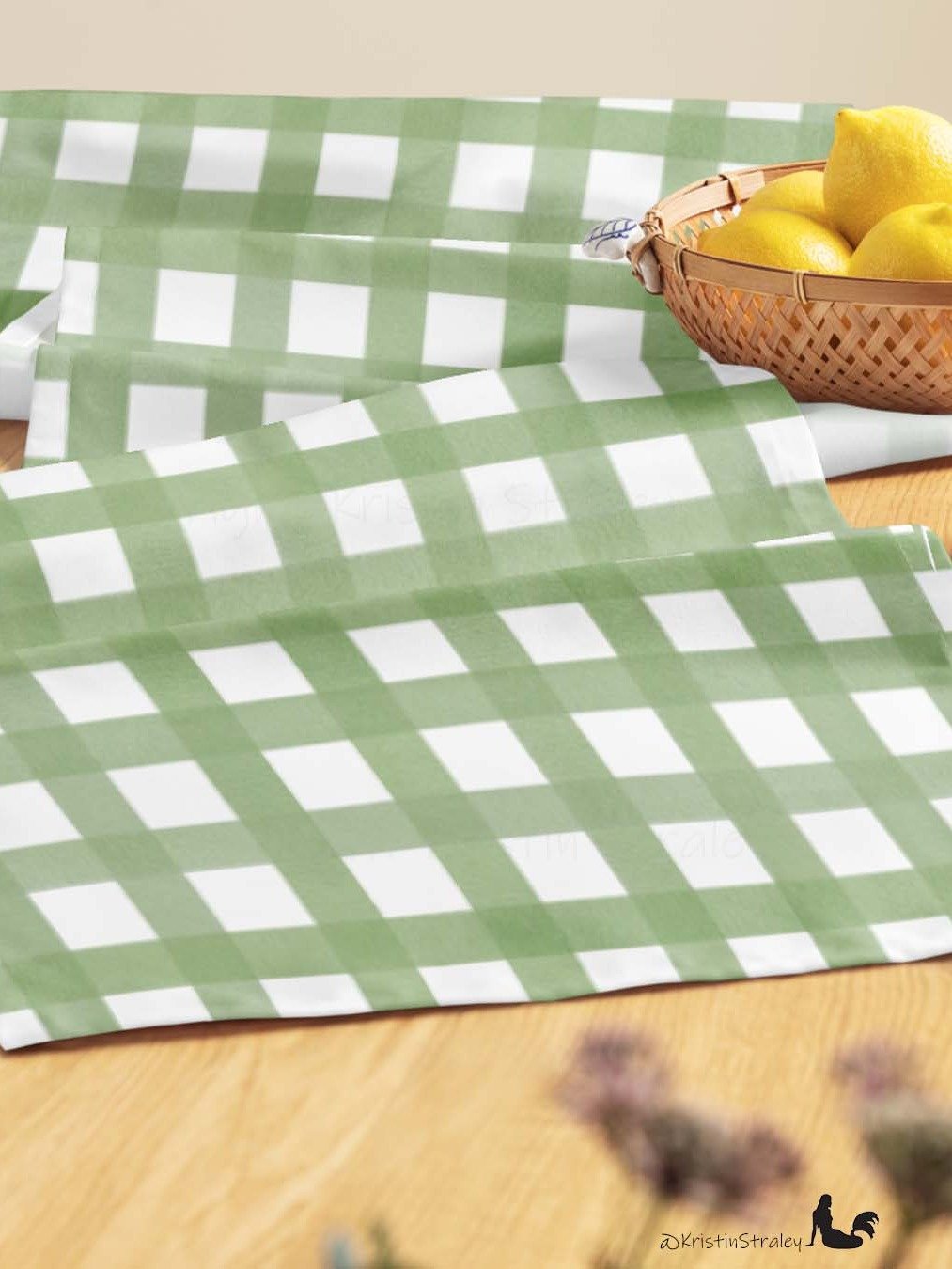 Green Gingham Checker on White Table Runner product image (6)
