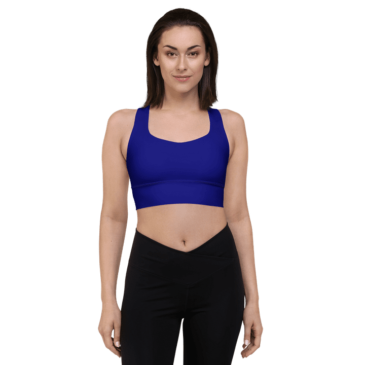 Plain Color Navy Blue Longline Sports Bra product image (1)