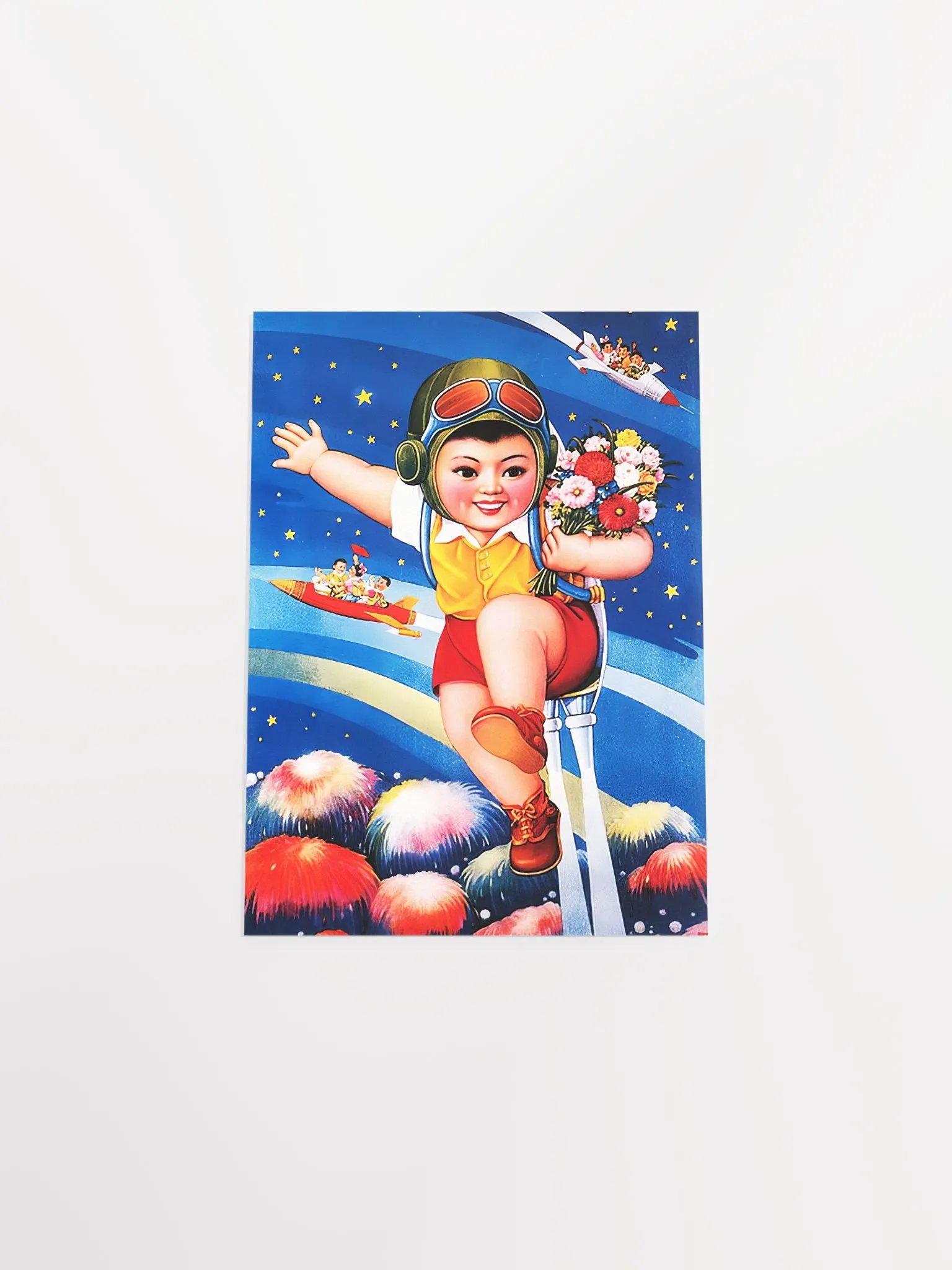 Little guest in space, China 1980 — Chinese space retro poster propaganda, propaganda poster, soviet art, soviet space product image (8)