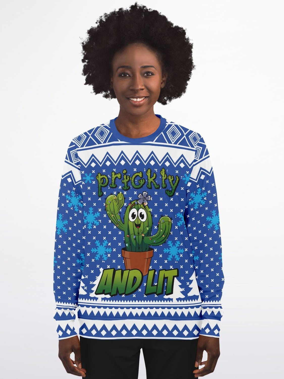 "Prickly and Lit" Cactus Christmas Sweater | Funny Plant Holiday Sweatshirt | Succulent Winter Party Outfit product image (5)