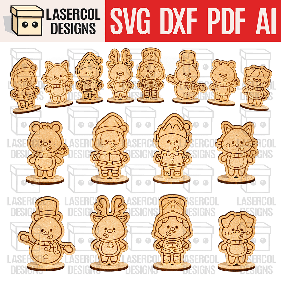 Christmas Characters Cut Outs with Base - Laser Cut Files product image (1)