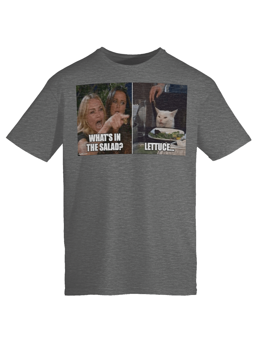 Funny Meme T-Shirt – Cat Meme Salad Tee – “What’s in the Salad? Lettuce” – Hawks Troll Shirt product image (9)