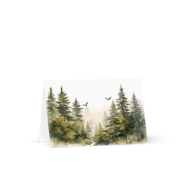 All-Occasion Greeting Card: Flying Birds Over Fir trees product image (1)