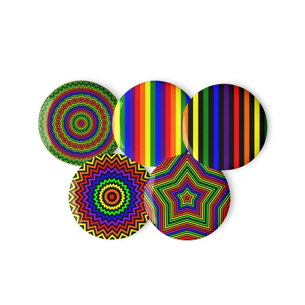 Rainbow Queer Pride Pins, Stripes Kaleidoscope Star Set of 5 Pins product image (1)