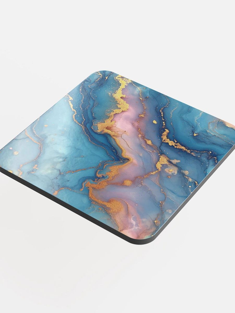 Blue Pink and Gold Alcohol Ink Glossy Cork Coaster by Treasure Pie product image (4)