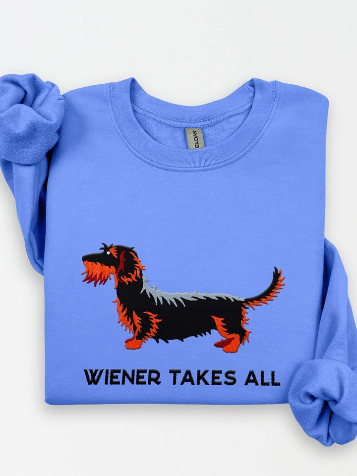 Wiener Takes All Sweatshirt (Embroidered) of a Wirehaired Dachshund(Black & Tan) product image (1)