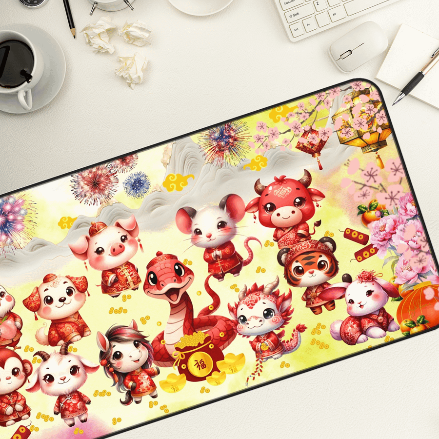 A Joyful Reunion Desk Mat: Friends Welcome the Year of the Snake | Chinese New Year 2025 product image (4)