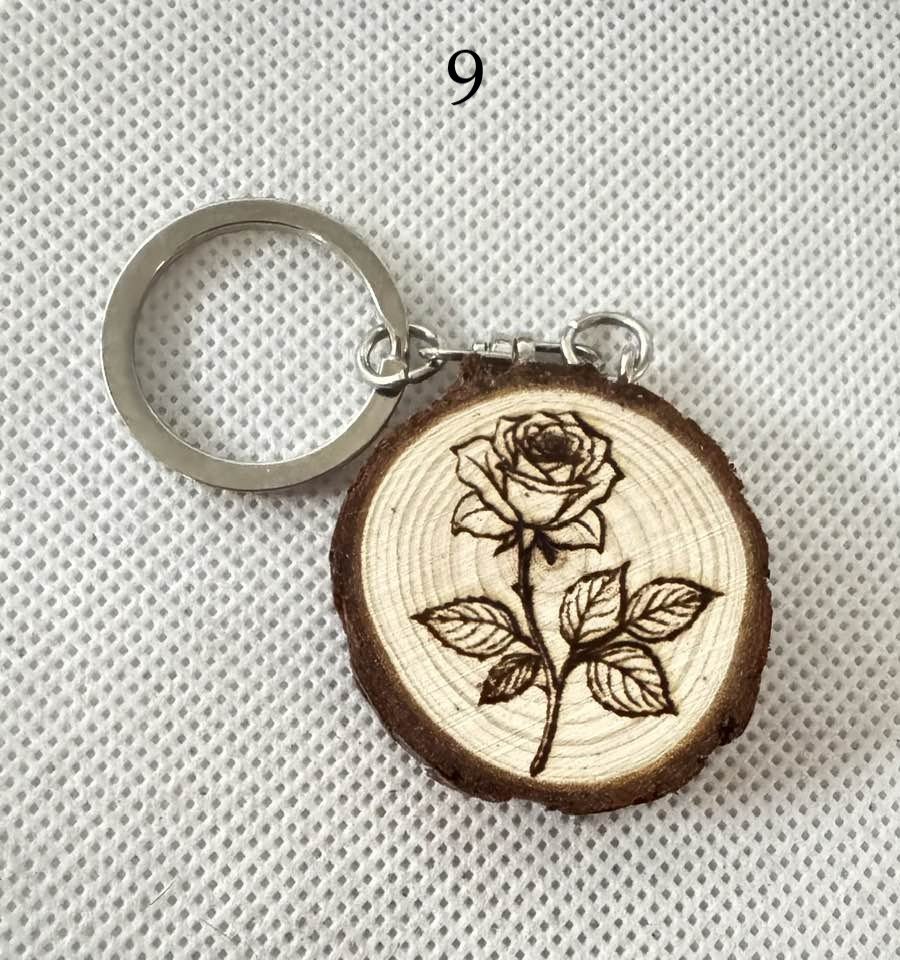 Engraved Wood Slice Keychains | Fantasy, Rose & Snake Designs | Nature-Inspired Gift product image (9)