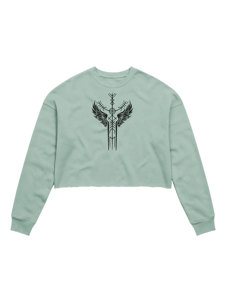 The Valkyrie Stave Women's Fleece Crop Sweatshirt (black print) product image (2)