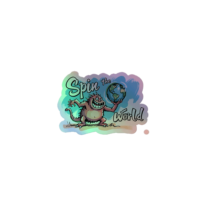 Playful Monster Spins the World: Cartoon Fun Holographic Sticker product image (1)