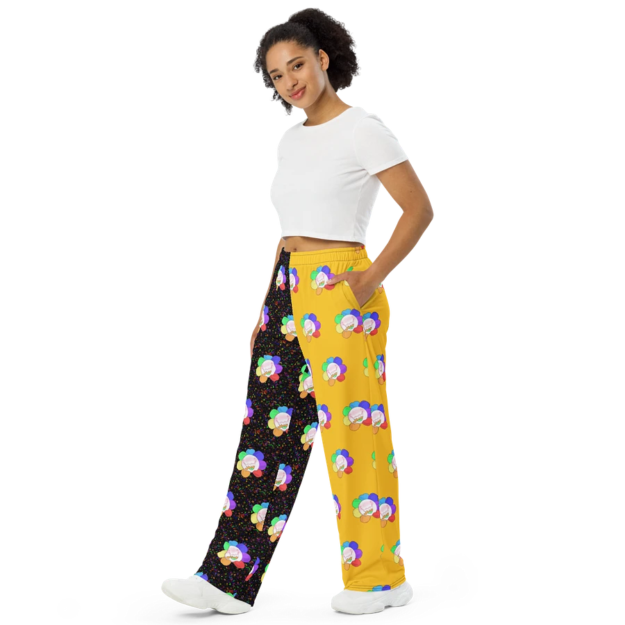 Split Yellow and Arcade All-Over Flower Unisex Wide-Leg Pants product image (1)