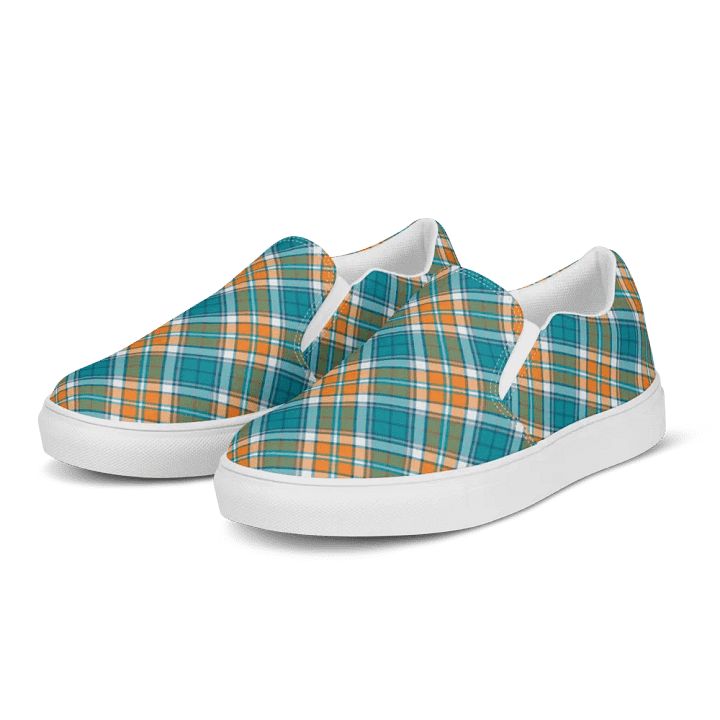 Turquoise and Orange Sporty Plaid Women's Slip On Shoes product image (2)