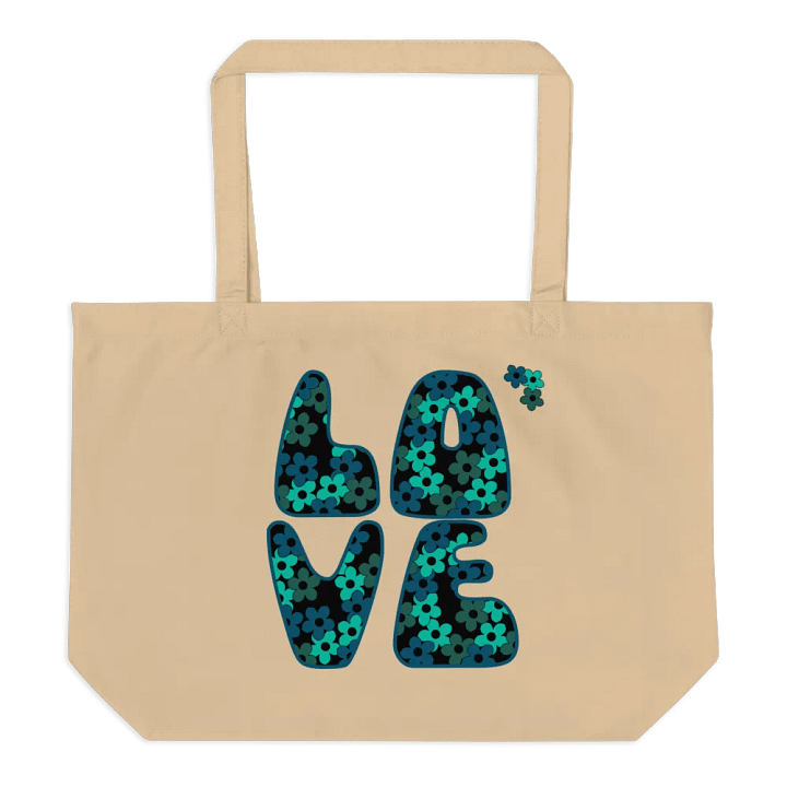Teal Flower LOVE Text Eco-Friendly Large Tote Bag product image (1)