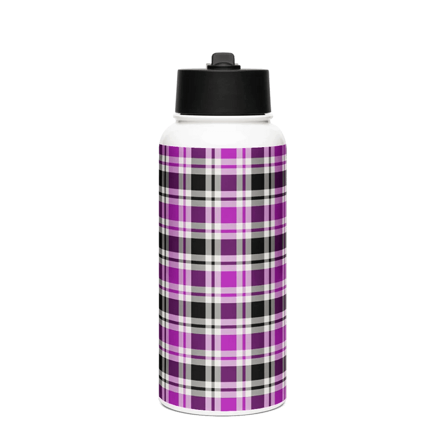 Purple, Black and White Plaid Water Bottle product image (4)