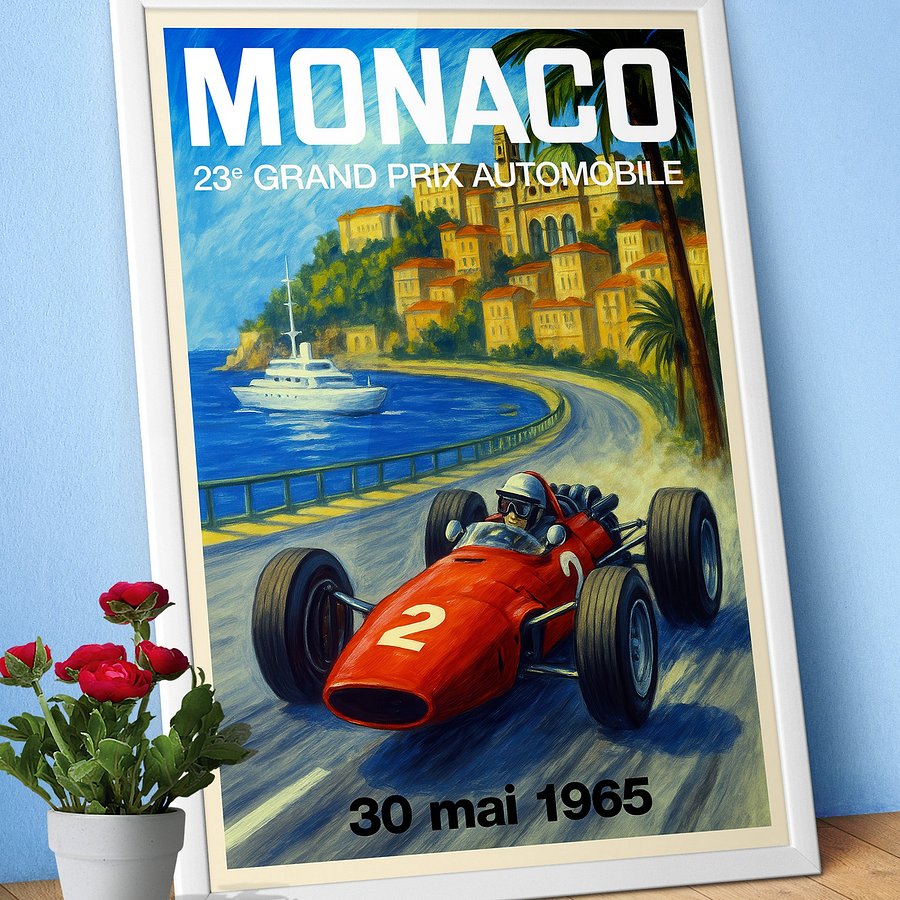 Monaco Vintage F1 Grand Prix 1965 Art Poster — Auto Racing Wall Art, Formula 1 Print product image (1)