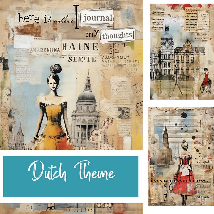 Netherlands Charm: 8 Junk Journal Pages for Creative Souls, Dutch Theme, Vintage Ephemera, Collage, Dream, Scrapbook, Card Making product image (1)