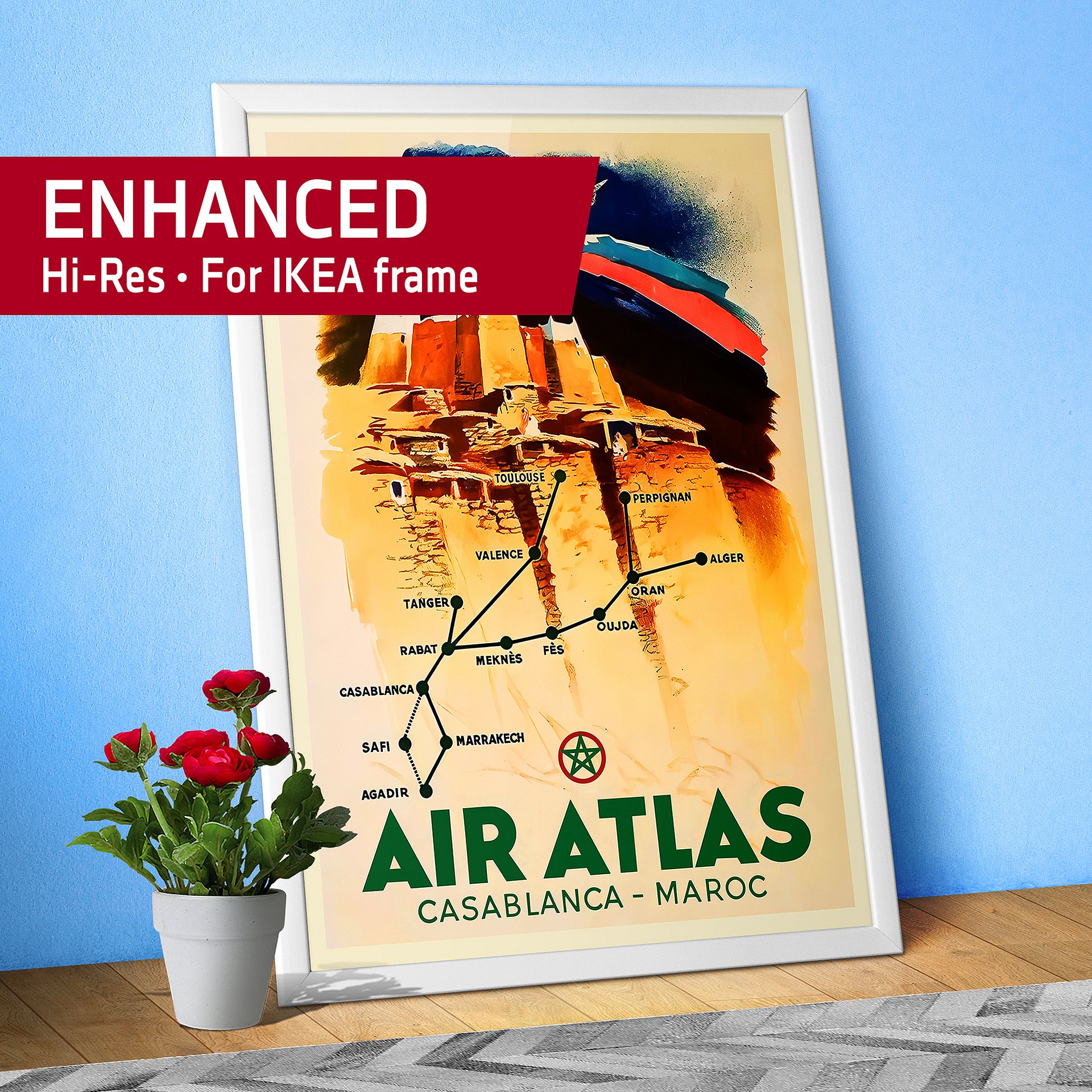 Morocco, Air Atlas, 1950s — retro travel poster, vintage travel print product image (1)